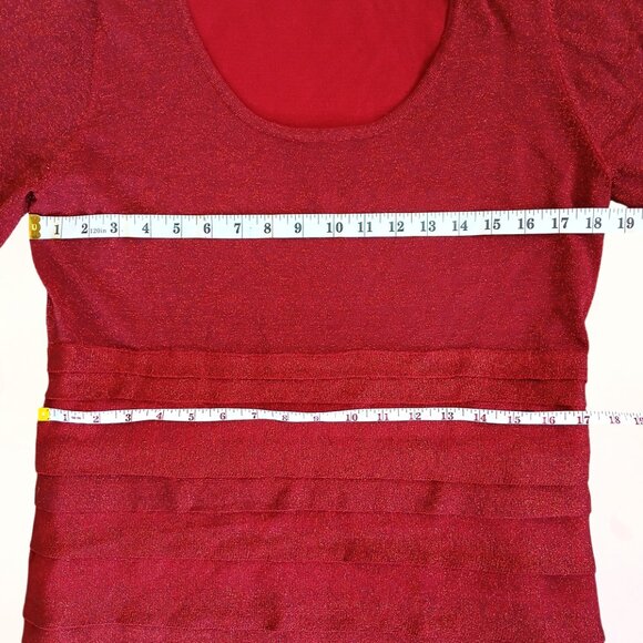 Carmen Marc Valvo Red HalfSleeve Stretch ScoopNeck Pleated Midi Sweater Dress XL - Picture 10 of 12